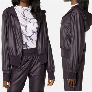 NWT Zella Women’s L Liquid Flurry Full Zip Hoodie Jacket in Black Athletic Light